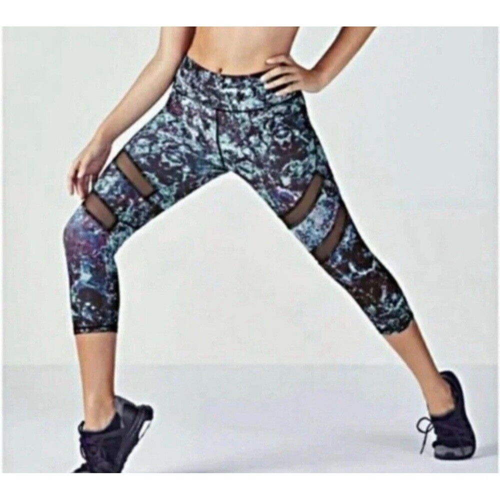 Fabletics Women's Blue/Multicolor Alessia Capri Pant's with mesh Size XS